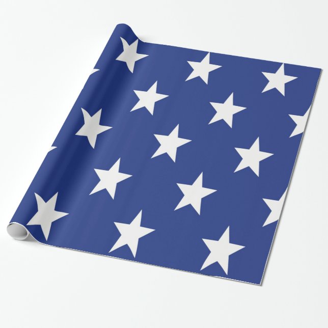 Weißer Stern auf blauem Hintergrund Geschenkpapier (Ungerollt)