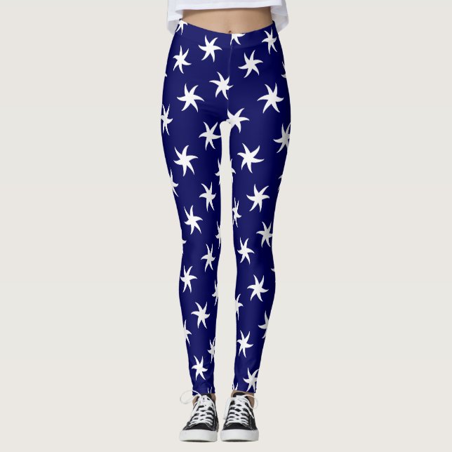 Weißer Sternfisch auf Navy Blue Leggings (Vorderseite)