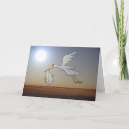 Weißer Storch fliegt in der Nacht und Vollmond Karte