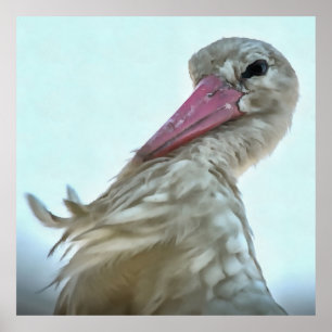 Weißer Storch mit leidenschaftlicher Ausdruckskraf Poster