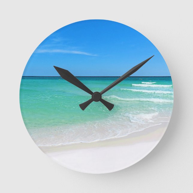 Weißer Strand Runde Wanduhr (Vorderseite)