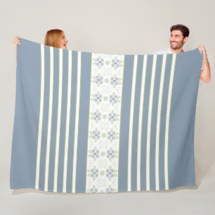 Weißer Streifen mit blauer Blüte Fleecedecke