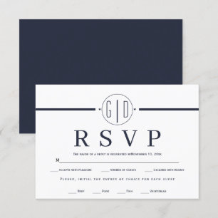 Weißer Streifen und Initialen Mitternacht Blaue Ho RSVP Karte
