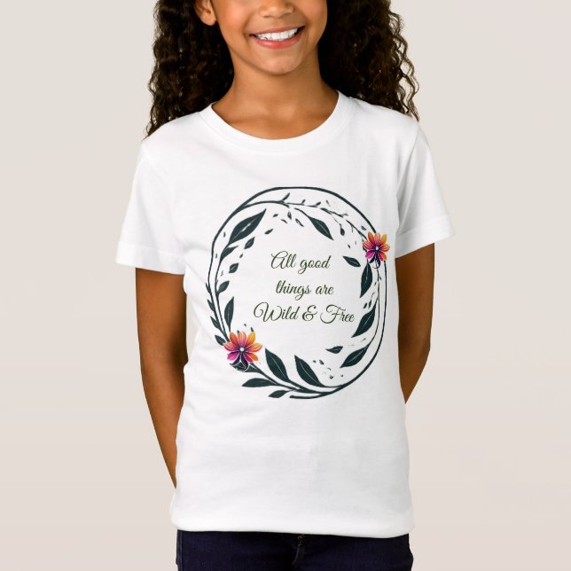 Weißer T - Shirt mit farbenfroher Leaf- und Blume- (Vorderseite)