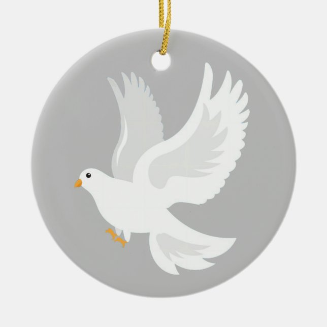 Weißer Taubenvogel auf grau Keramik Ornament (Vorne)
