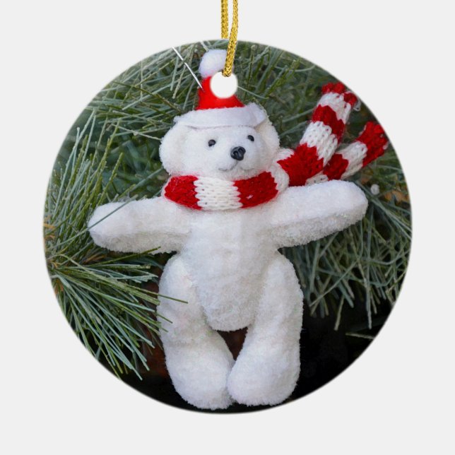 Weißer Teddybär Keramik Ornament (Vorne)