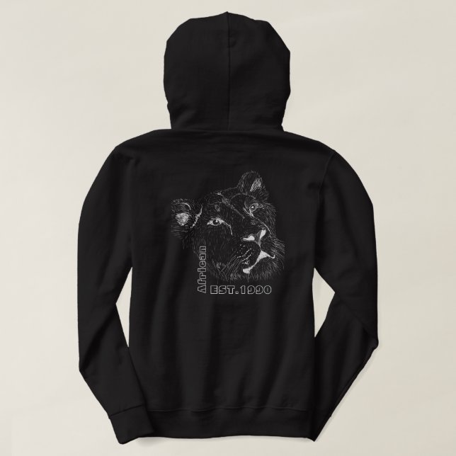 Weißer Text Wilde Tiere Löwen Männer Mode schwarz Hoodie (Design Rückseite)