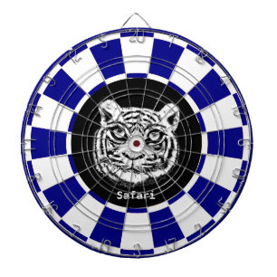 Weißer Tiger auf marineblauem und weißem Dart Boar Dartscheibe