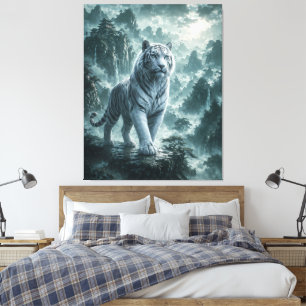 Weißer Tiger Berglandschaft Mystische Natur Wal Leinwanddruck