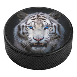 Weißer Tiger Blaue Augen Eishockey Puck