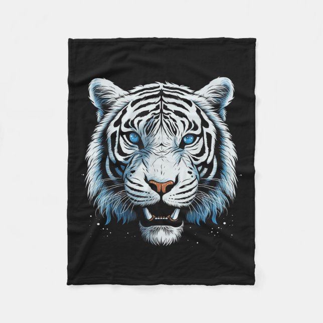 Weißer Tiger Blaue Augen Wildkatze Tier Fleecedecke (Vorderseite)