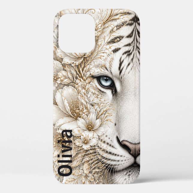 Weißer Tiger Blumendesign mit blauen Augen Case-Mate iPhone Hülle (Rückseite)