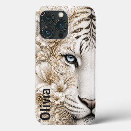 Weißer Tiger-Blumenkunst mit blauen Augen Case-Mate iPhone Hülle