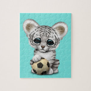 Weißer Tiger CUB mit Fußball-Fußball Puzzle