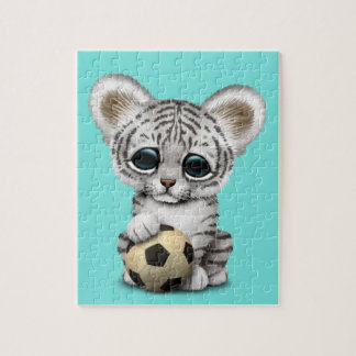 Weißer Tiger CUB mit Fußball-Fußball Puzzle