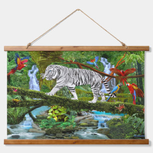 WEIßER TIGER DES MYSTISCHEN Dschungels Wandteppich Mit Holzrahmen