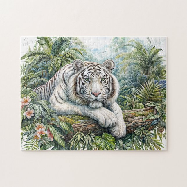 Weißer-Tiger-Dschungel-Aquarell-Puzzle Puzzle (Horizontal)