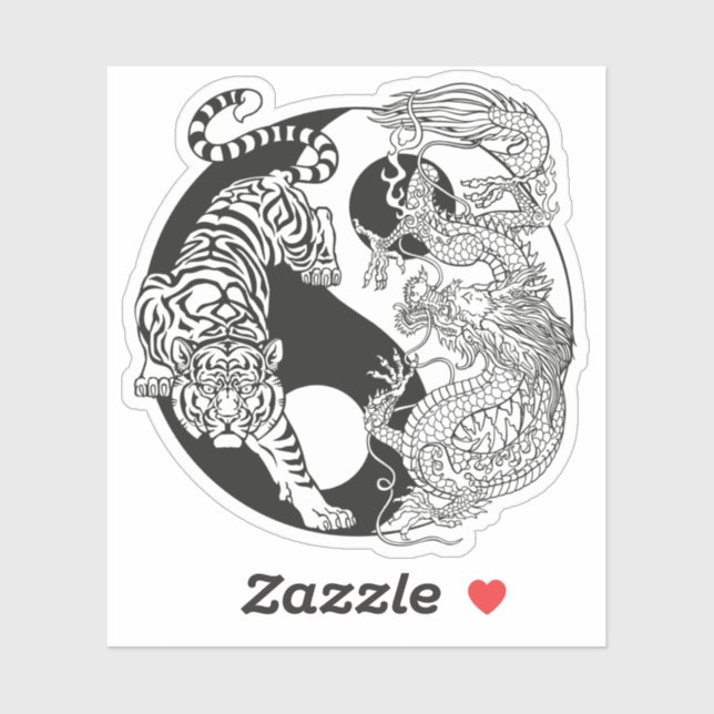 Weißer Tiger gegen grüner Drache im Yin Yang Aufkleber (Blatt)