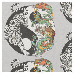 Weißer Tiger gegen grüner Drache im Yin Yang f Stoff