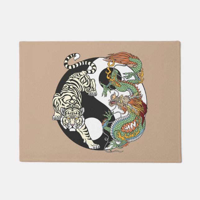 Weißer Tiger gegen grüner Drache im Yin-Yang Fußmatte (Vorderseite)