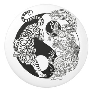 Weißer Tiger gegen grüner Drache im Yin-Yang Keramikknauf