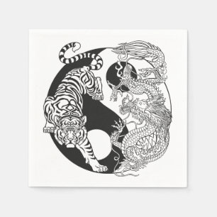 Weißer Tiger gegen grüner Drache im Yin Yang Serviette