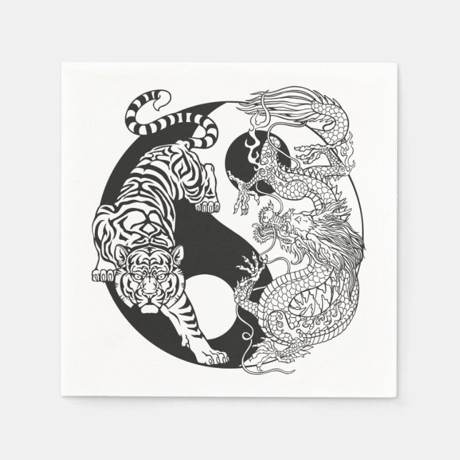 Weißer Tiger gegen grüner Drache im Yin Yang Serviette (Vorderseite)