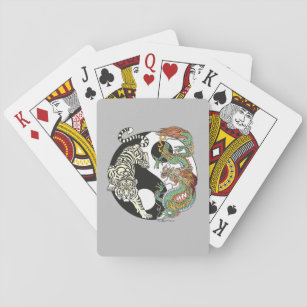 Weißer Tiger gegen grüner Drache im Yin-Yang Spielkarten