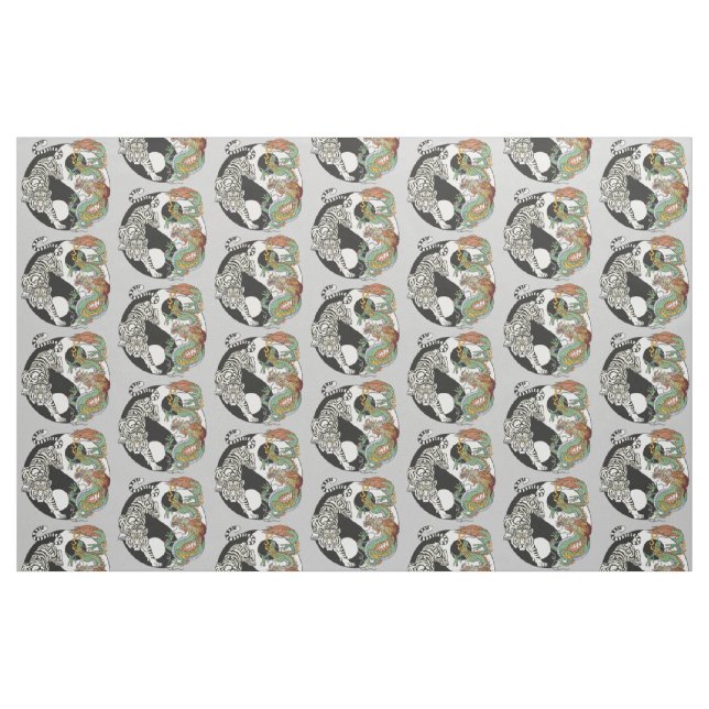 Weißer Tiger gegen grüner Drache im Yin-Yang  Stoff (Fat Quarter (45,7 x 55,9 cm))