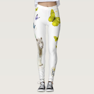 Weißer Tiger Gelber Schmetterling Goldsternstaub Leggings