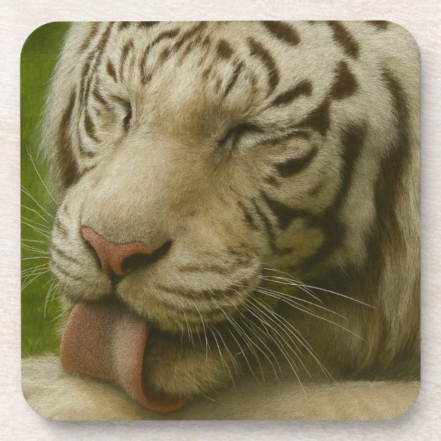 Weißer Tiger im Alltagsleben Getränkeuntersetzer (Vorderseite)