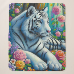 Weißer Tiger im Wald mit Aquamarinen rosa Blume Sherpadecke