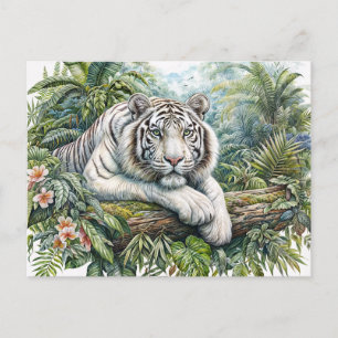 Weißer Tiger in Dschungel-Aquarellkunst Postkarte