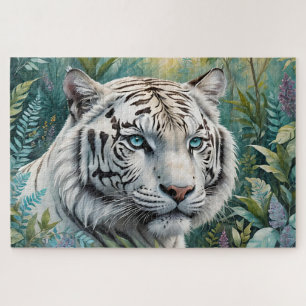 Weißer Tiger in einem blauen grünen Dschungel Puzzle