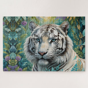 Weißer Tiger in einem blauen grünen Dschungel Puzzle