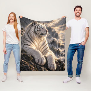 Weißer Tiger in schneebedeckten Bergen – Majestäti Fleecedecke