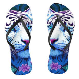 Weißer Tiger in violetten Blumen Flip Flops