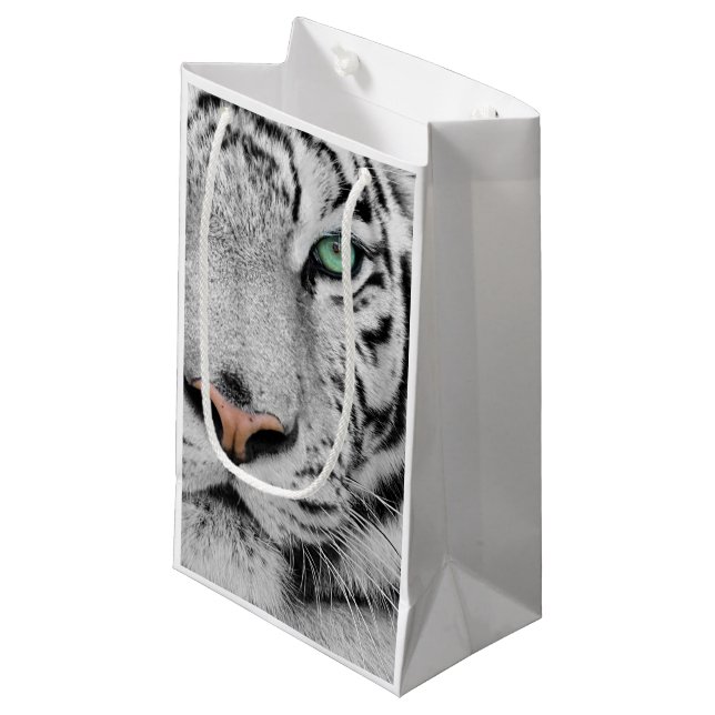 Weißer Tiger Kleine Geschenktüte (Vorderseite Schrägansicht)
