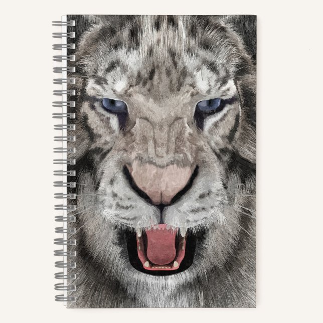 Weißer-Tiger-Kopf-Wildlife-Ästhetik Notizbuch (Vorderseite)