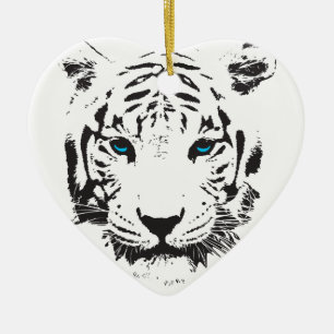 Weißer Tiger mit blauen Augen Keramik Ornament