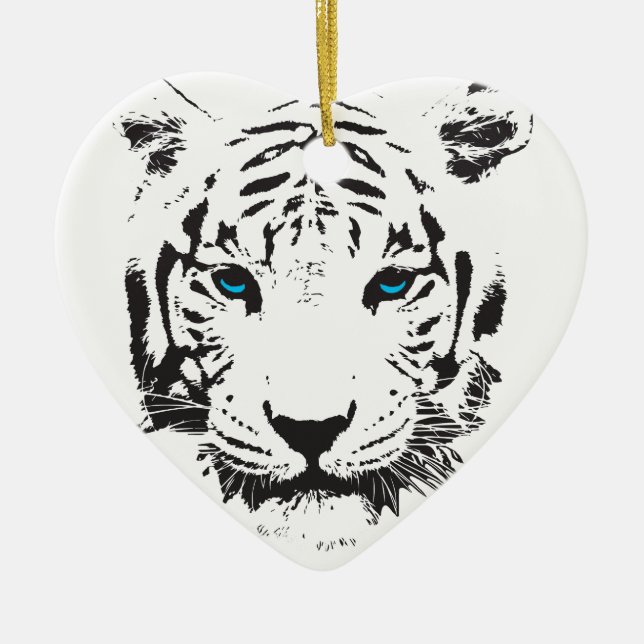 Weißer Tiger mit blauen Augen Keramik Ornament (Vorne)