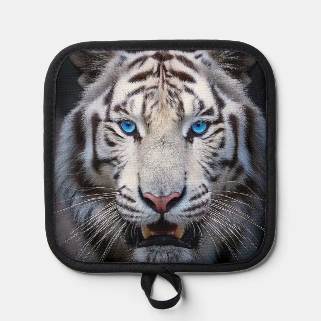 Weißer Tiger mit blauen Augen Topflappen (Vorderseite)