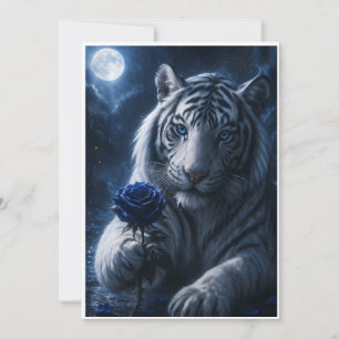 Weißer Tiger mit blauer Rose unter Mondlicht – Rom Karte
