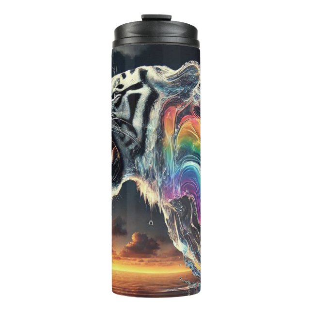Weißer Tiger mit Regenbogen Thermosbecher (Vorderseite)