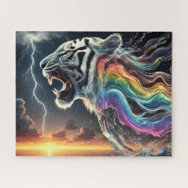 Weißer Tiger mit Regenbogennebel Puzzle
