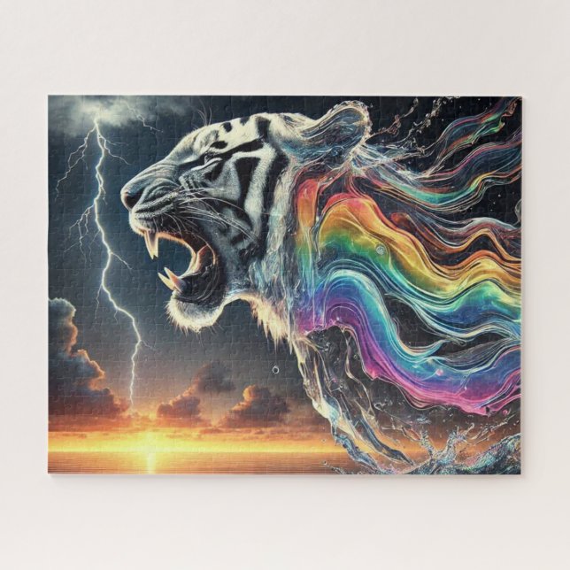 Weißer Tiger mit Regenbogennebel Puzzle (Horizontal)