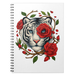 Weißer Tiger mit Rote Rosen - Fettflora Notizblock