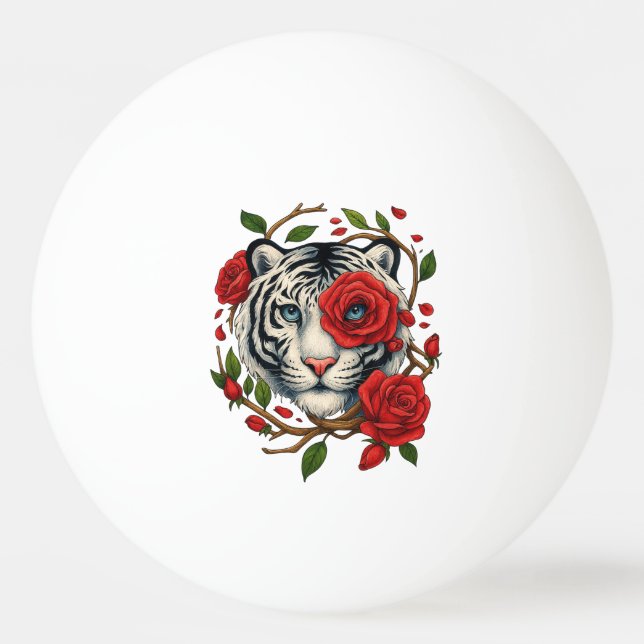 Weißer Tiger mit Rote Rosen - Fettflora Tischtennisball (Vorderseite)