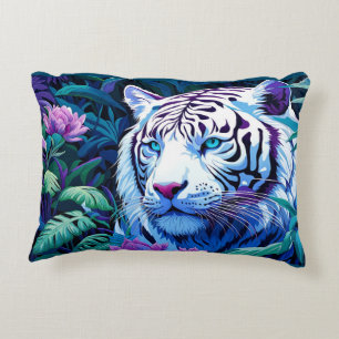 Weißer Tiger mit violetten Blumen Pillowcase Dekokissen