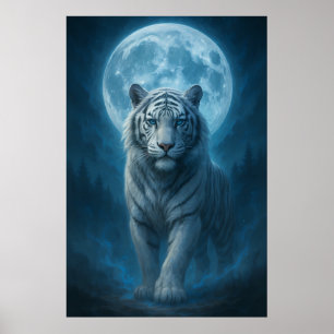 Weißer Tiger – Mondbeschienene mystische Szene M Poster